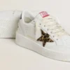 Ball Star mit Stern aus Leoparden-Ponyfell und Fersenlasche aus schwarzem laminiertem Leder