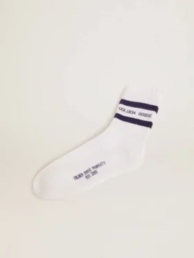 Baumwollsocken mit Used-Look, blauen Streifen und Logo