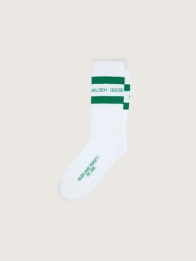 Baumwollsocken mit Used-Look, grünen Streifen und Logo