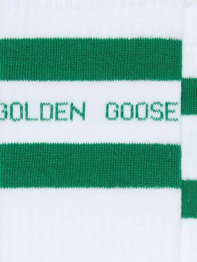 Baumwollsocken mit Used-Look, grünen Streifen und Logo