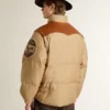 Beige Bomberjacke mit Leder- und Aufnähdetails