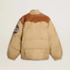 Beige Bomberjacke mit Leder- und Aufnähdetails