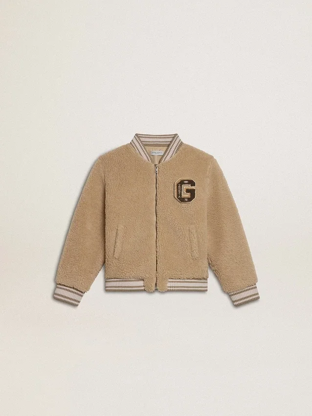 Beige Fleece-Bomberjacke für Kinder
