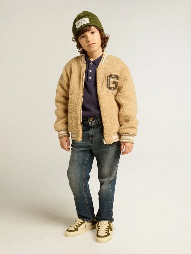Beige Fleece-Bomberjacke für Kinder