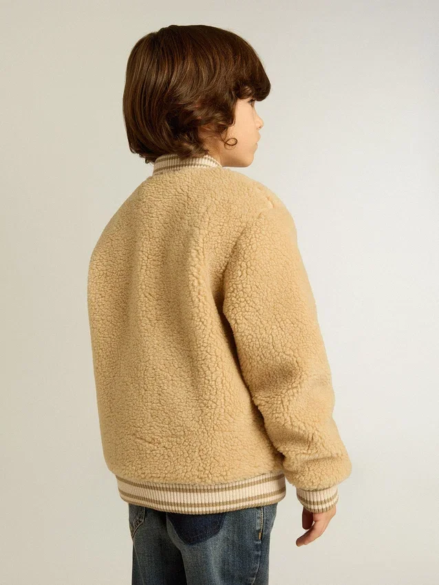 Beige Fleece-Bomberjacke für Kinder