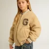 Beige Fleece-Bomberjacke für Kinder