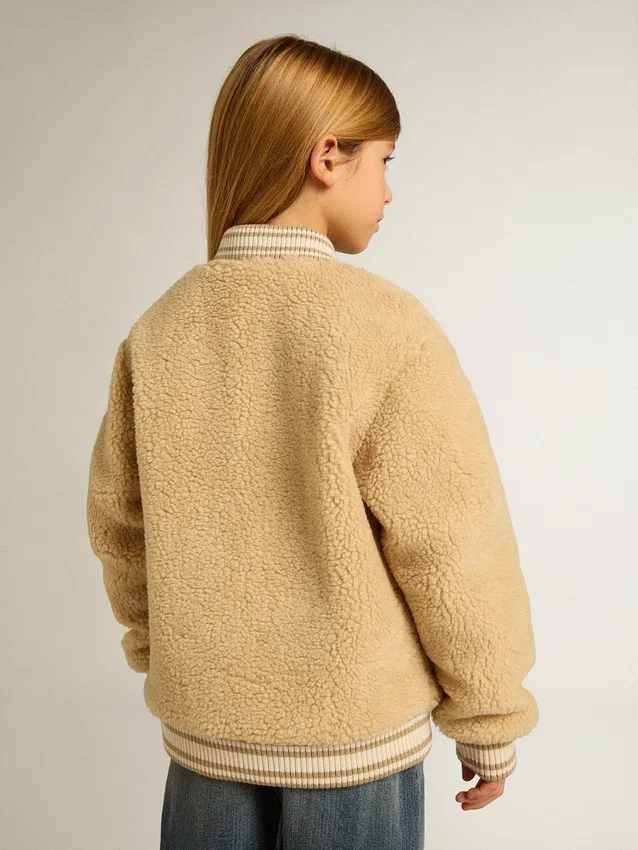 Beige Fleece-Bomberjacke für Kinder