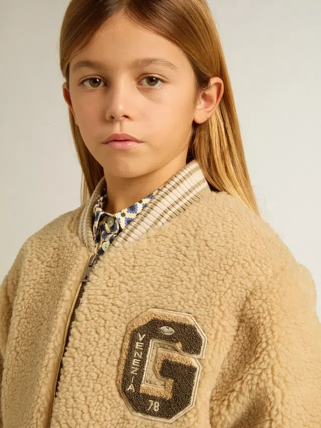 Beige Fleece-Bomberjacke für Kinder