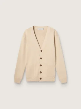 Beige Herren-Strickjacke mit «Golden»-Schriftzug auf der Rückseite