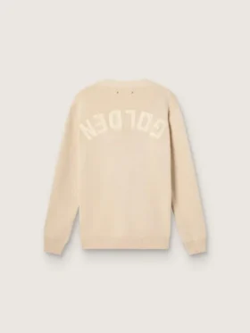 Beige Herren-Strickjacke mit «Golden»-Schriftzug auf der Rückseite