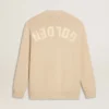 Beige Herren-Strickjacke mit «Golden»-Schriftzug auf der Rückseite
