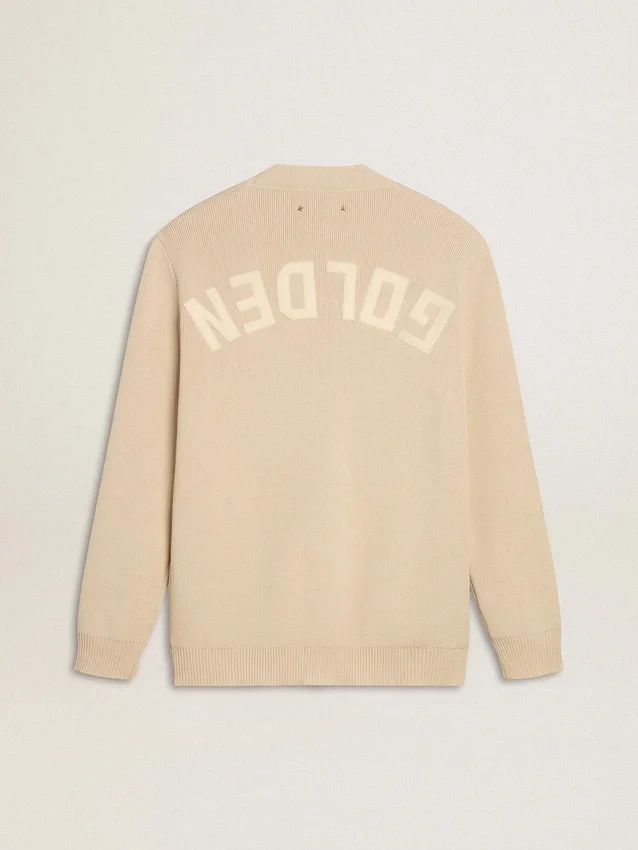 Beige Herren-Strickjacke mit «Golden»-Schriftzug auf der Rückseite