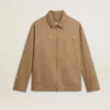 Beige Herrenjacke mit Blumenstickerei und durchgehendem Reissverschluss