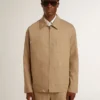 Beige Herrenjacke mit Blumenstickerei und durchgehendem Reissverschluss