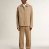 Beige Herrenjacke mit Blumenstickerei und durchgehendem Reissverschluss