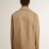 Beige Herrenjacke mit Blumenstickerei und durchgehendem Reissverschluss
