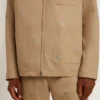 Beige Herrenjacke mit Blumenstickerei und durchgehendem Reissverschluss