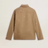 Beige Herrenjacke mit Blumenstickerei und durchgehendem Reissverschluss