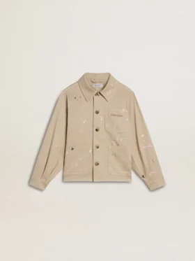 Beige Kinderjacke mit mehrfarbigen Spritzern