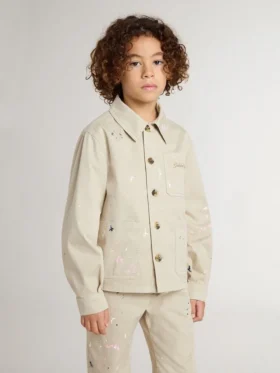 Beige Kinderjacke mit mehrfarbigen Spritzern