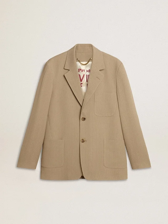 Beige Nadelstreifen-Einreiher für Herren mit Oversize-Passform