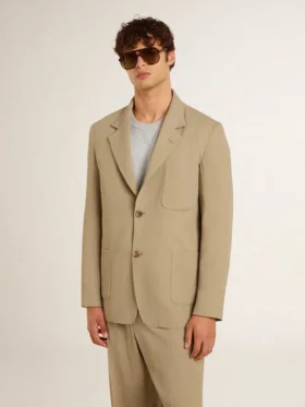 Beige Nadelstreifen-Einreiher für Herren mit Oversize-Passform