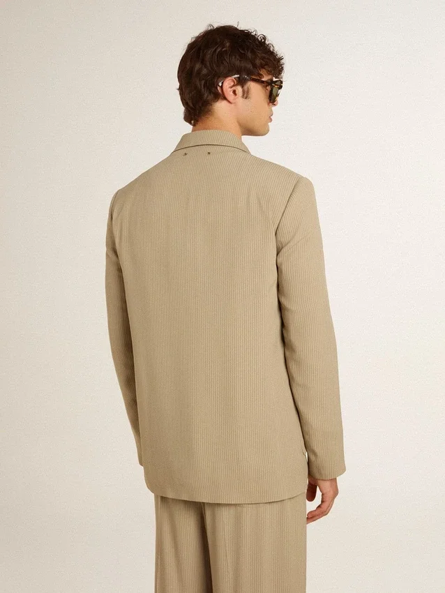 Beige Nadelstreifen-Einreiher für Herren mit Oversize-Passform