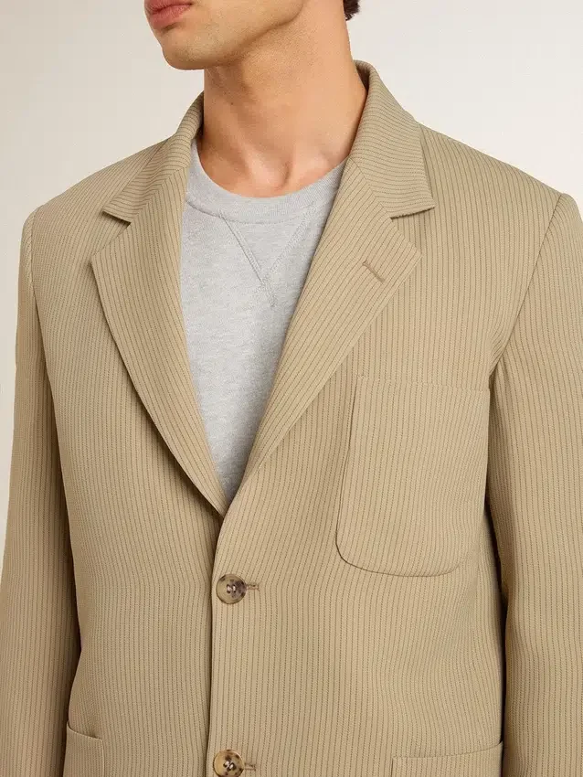 Beige Nadelstreifen-Einreiher für Herren mit Oversize-Passform