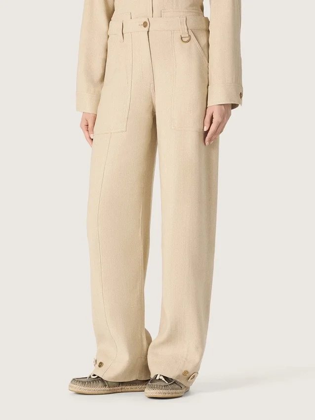Beige Viskose-Hose für Damen
