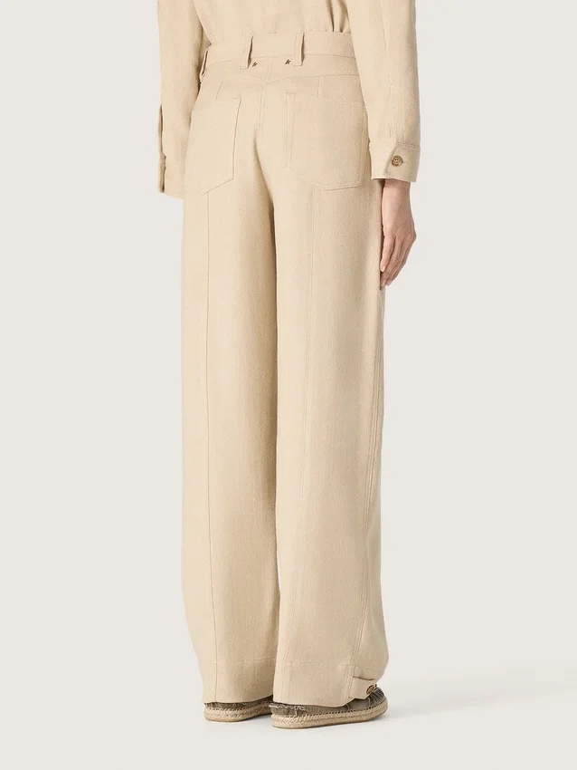 Beige Viskose-Hose für Damen
