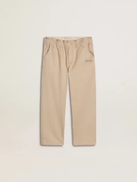 Beigefarbene Baumwollhose für Mädchen mit Stickerei
