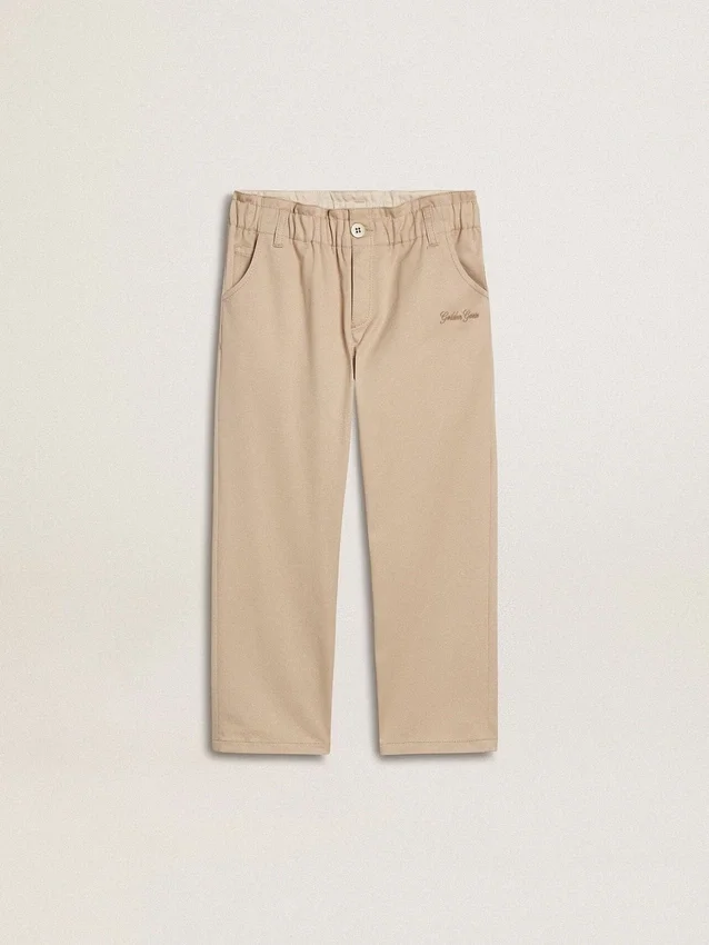 Beigefarbene Baumwollhose für Mädchen mit Stickerei