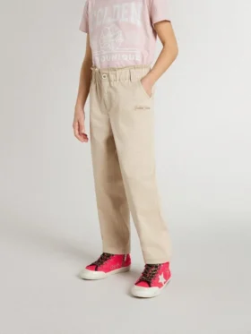 Beigefarbene Baumwollhose für Mädchen mit Stickerei