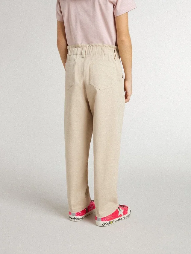 Beigefarbene Baumwollhose für Mädchen mit Stickerei