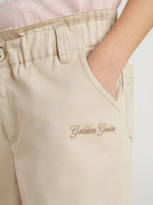 Beigefarbene Baumwollhose für Mädchen mit Stickerei