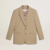 Beigefarbene, einfarbige Damenjacke mit Nadelstreifen und Oversize-Passform