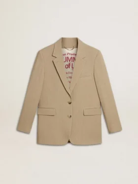 Beigefarbene, einfarbige Damenjacke mit Nadelstreifen und Oversize-Passform