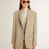 Beigefarbene, einfarbige Damenjacke mit Nadelstreifen und Oversize-Passform