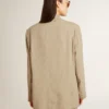 Beigefarbene, einfarbige Damenjacke mit Nadelstreifen und Oversize-Passform