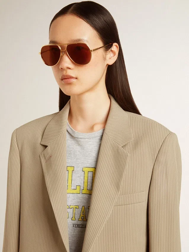 Beigefarbene, einfarbige Damenjacke mit Nadelstreifen und Oversize-Passform