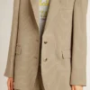 Beigefarbene, einfarbige Damenjacke mit Nadelstreifen und Oversize-Passform