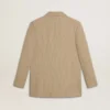 Beigefarbene, einfarbige Damenjacke mit Nadelstreifen und Oversize-Passform