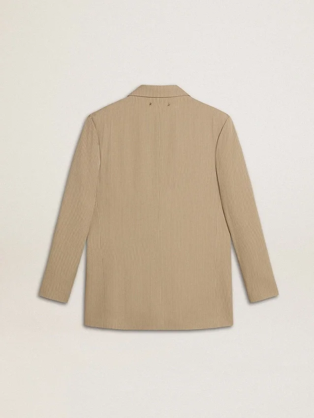 Beigefarbene, einfarbige Damenjacke mit Nadelstreifen und Oversize-Passform