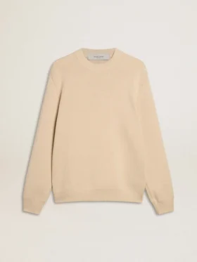 Beiger Herrenpullover mit Rundhalsausschnitt und «Golden»-Schriftzug auf der Rückseite