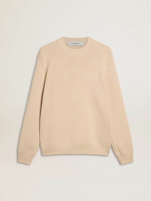 Beiger Herrenpullover mit Rundhalsausschnitt und «Golden»-Schriftzug auf der Rückseite