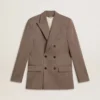 Beiger Zweireiher-Blazer aus Wollmischung mit Chevron-Muster für Herren