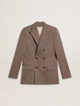 Beiger Zweireiher-Blazer aus Wollmischung mit Chevron-Muster für Herren