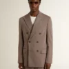Beiger Zweireiher-Blazer aus Wollmischung mit Chevron-Muster für Herren