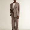 Beiger Zweireiher-Blazer aus Wollmischung mit Chevron-Muster für Herren