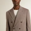 Beiger Zweireiher-Blazer aus Wollmischung mit Chevron-Muster für Herren